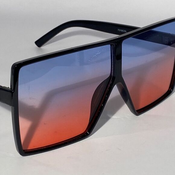 1077 Oversized Square Sunglasses Gradient Blue Orange Lense Black Frame …